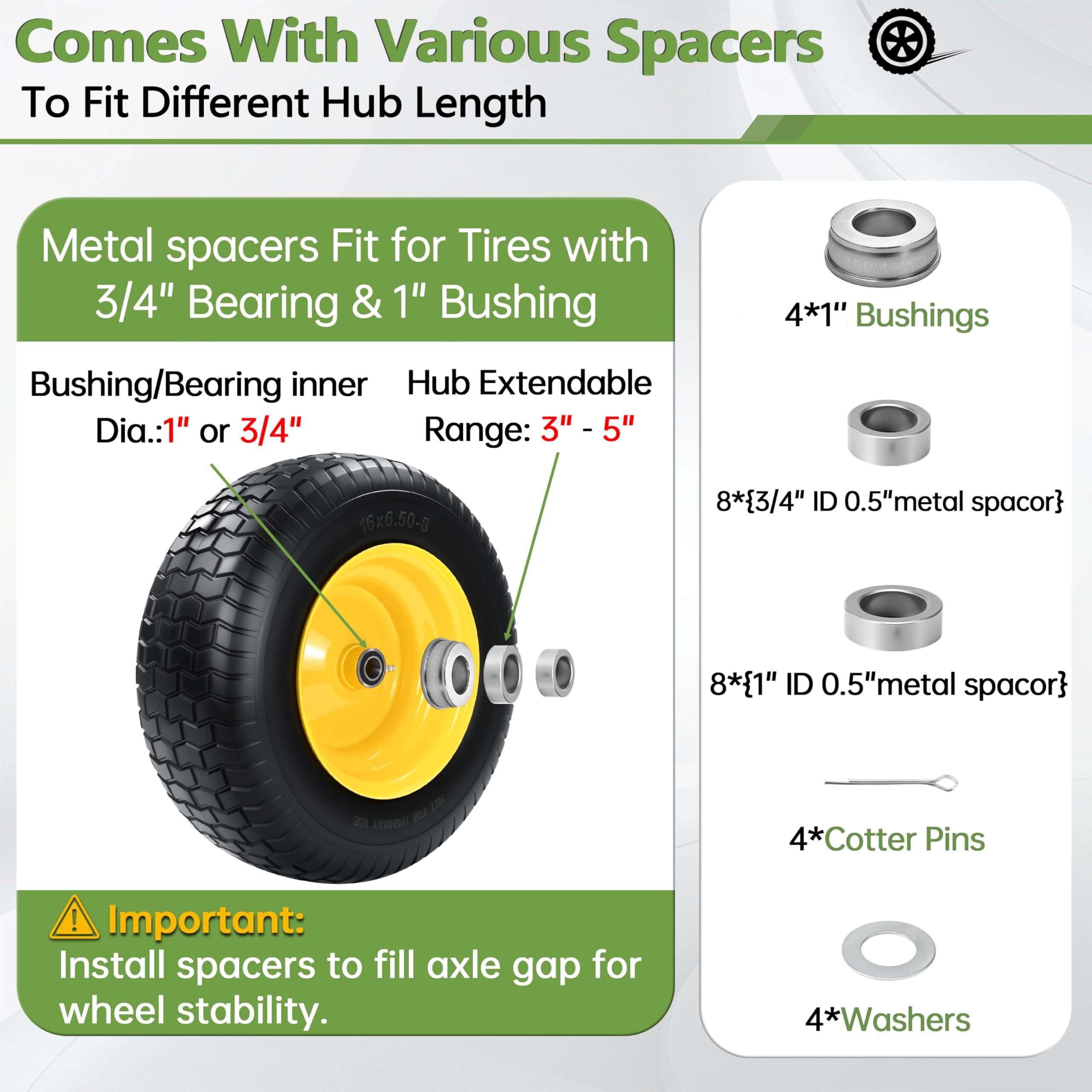 Qualipo hub and bearing detail illustrating pre-assembled 3" offset and 3/4" bore ease