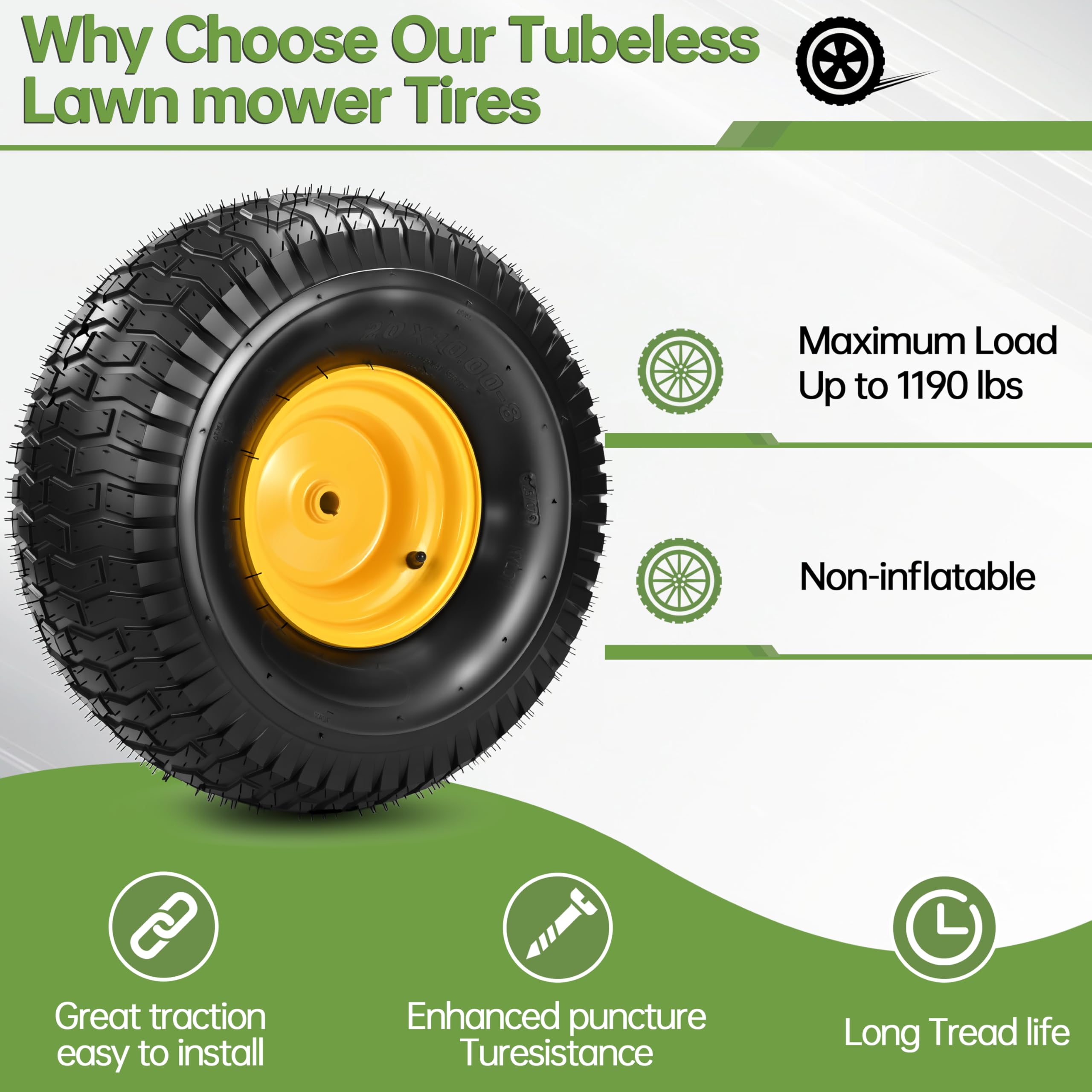 Qualipo wheel installed on a riding mower illustrating proper fit and improved traction