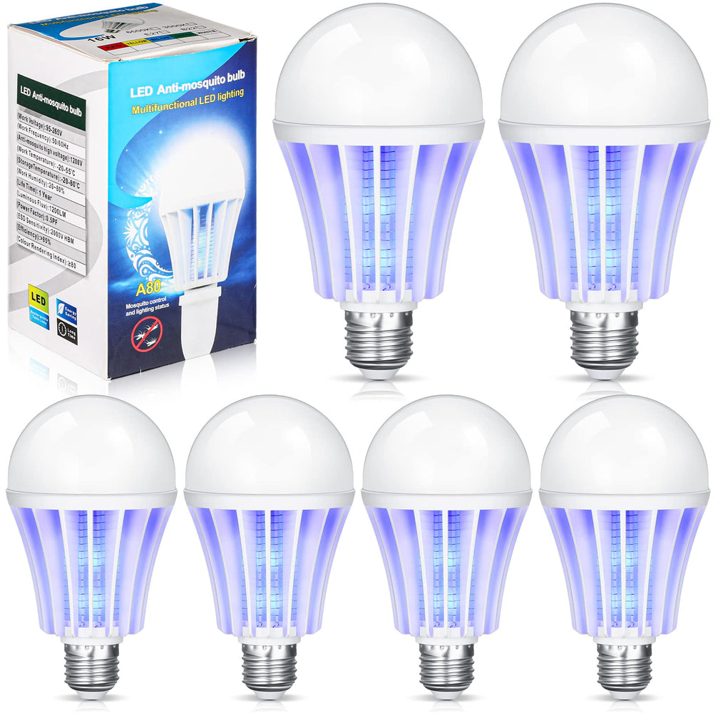 Qualirey front packaging showing six bug zapper bulbs and benefits of combined lighting and insect control