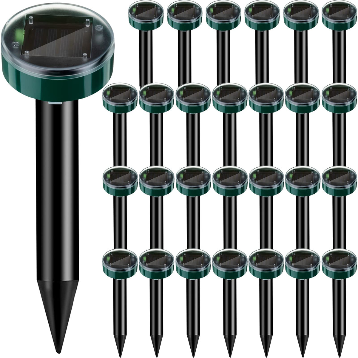 Qualirey front packaging showing 28 round solar stakes and kit benefit