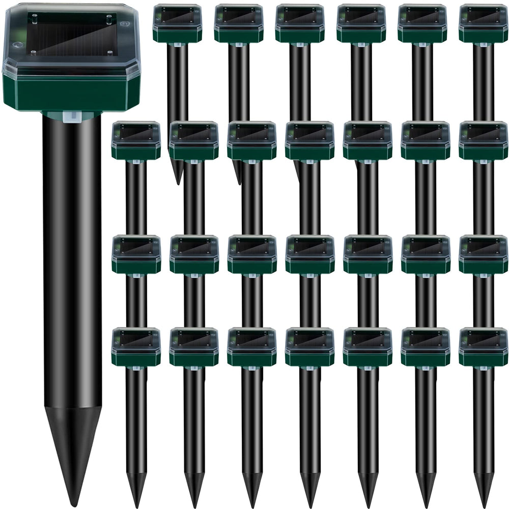 Qualirey front view of 28-pack showing square stakes and solar heads benefits easy coverage