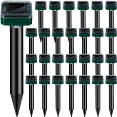 Qualirey front view of 28-pack showing square stakes and solar heads benefits easy coverage