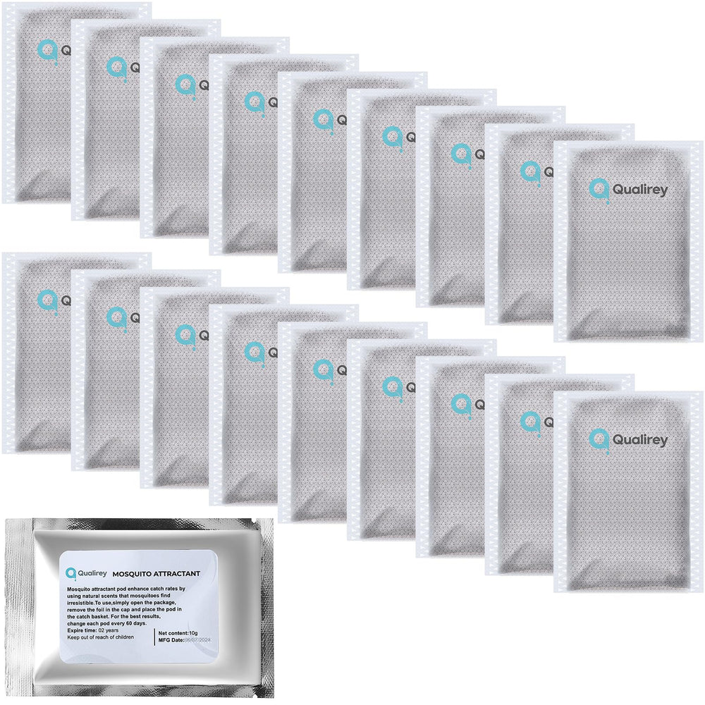 Qualirey front packaging showing 18-pack attractant for easy storage and quick replacement