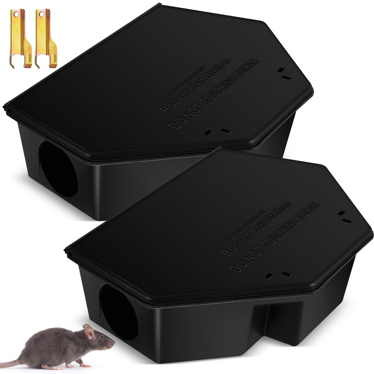 Qualirey front view of black bait station showing compact secure housing for safe bait placement