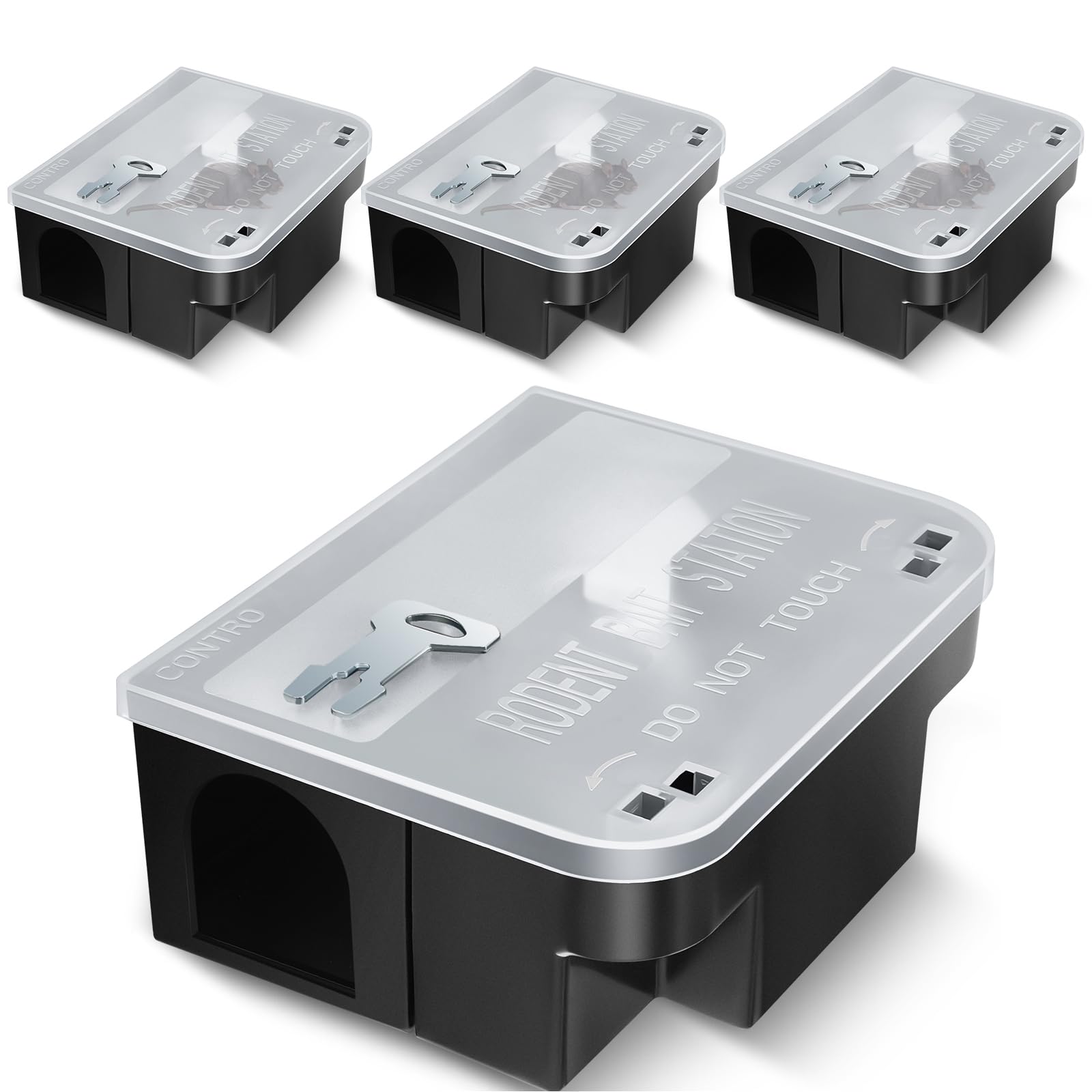 Qualirey front view of clear bait station showing secure placement benefit