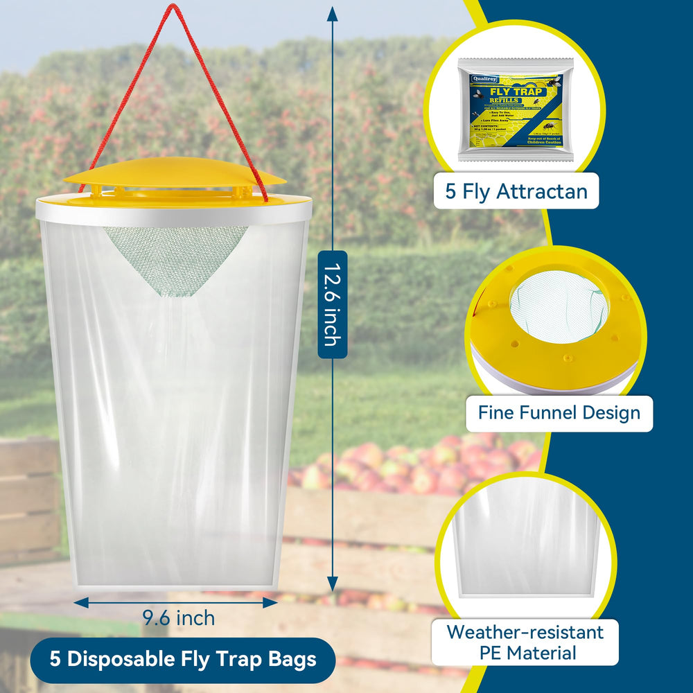 Qualirey trap full of captured flies ready for disposal, benefit: mess-free removal