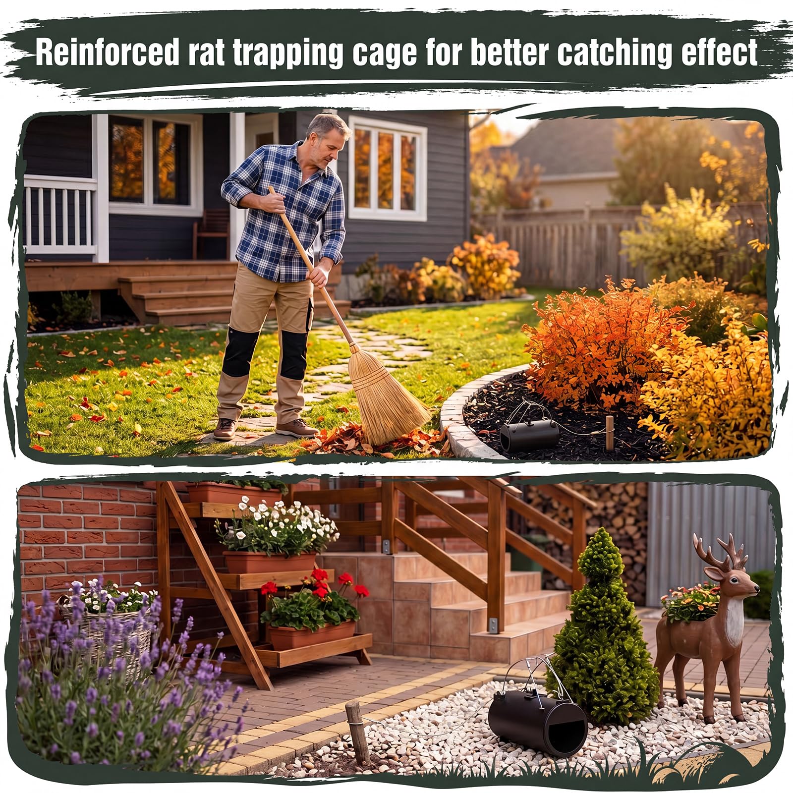 Qualirey trap placed horizontally in garden soil protecting roots and lawn