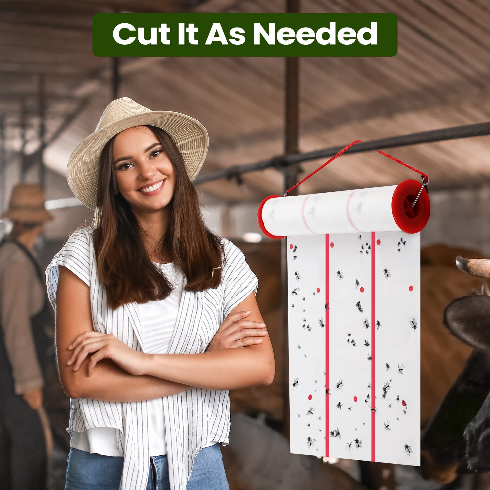 Qualirey flypaper installed in a barn stable capturing flies around livestock areas safely