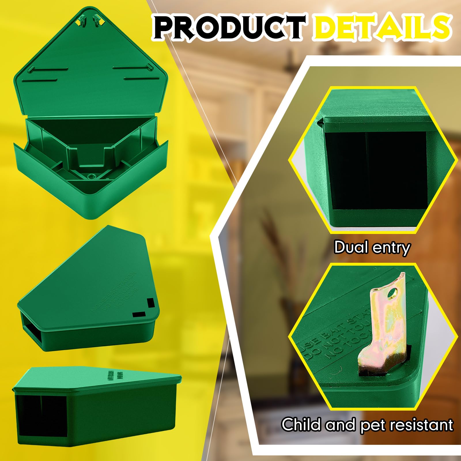 Qualirey bait station placed under cabinet showing discreet placement benefit