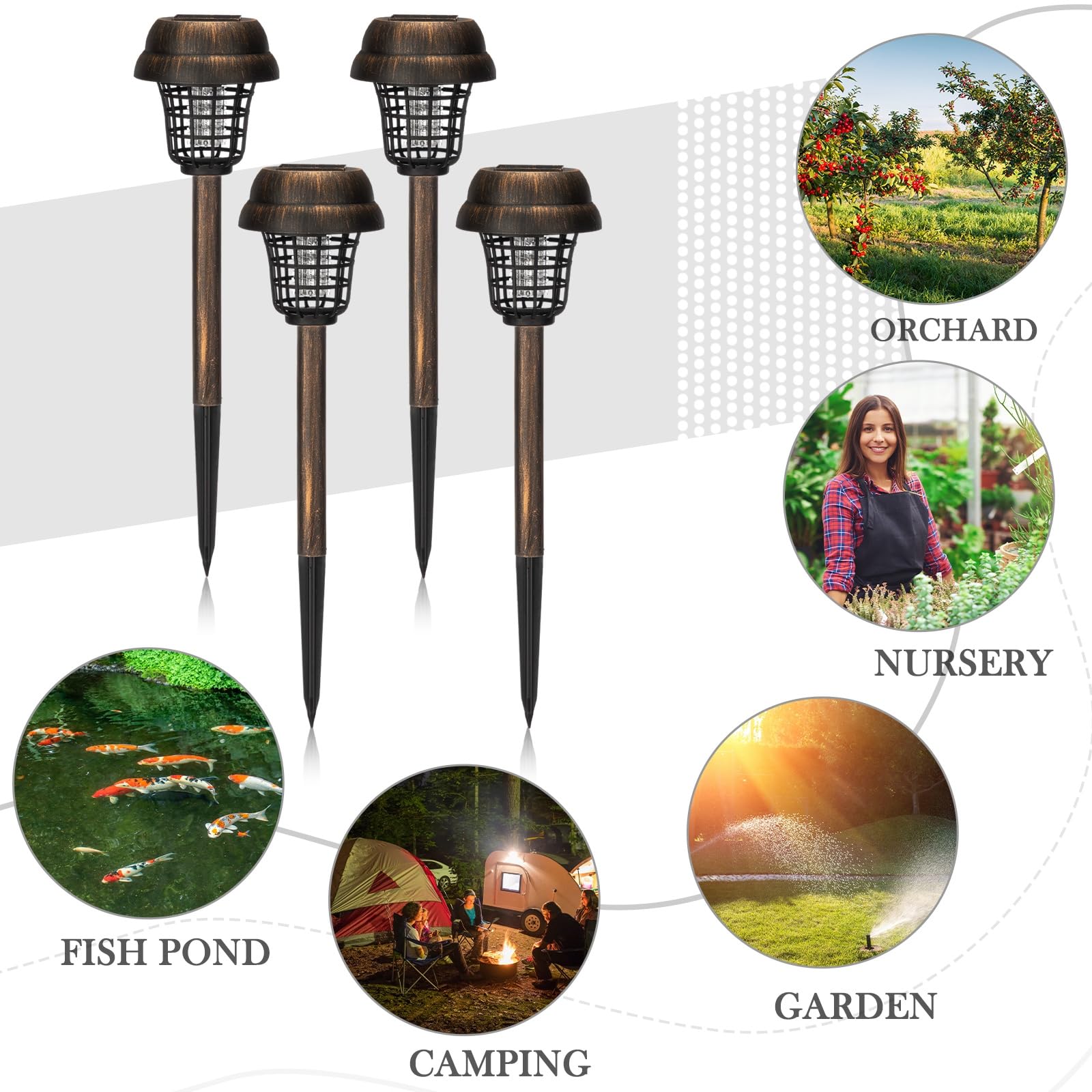 Qualirey lamp staked in garden demonstrating easy placement and perimeter coverage