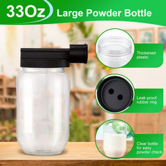 Qualirey large 33oz powder bottle attached, reduces refills for extended jobs