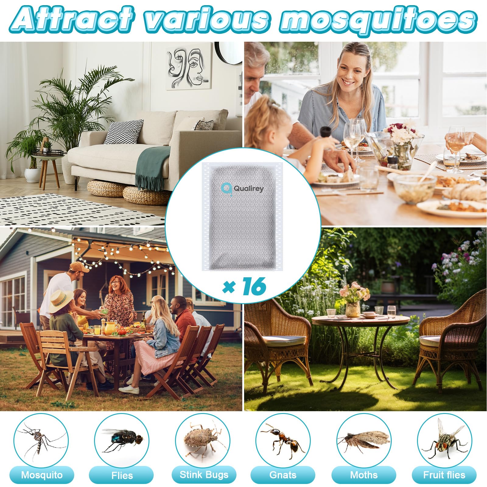 Qualirey attractant used on a patio trap offering quieter mosquito protection