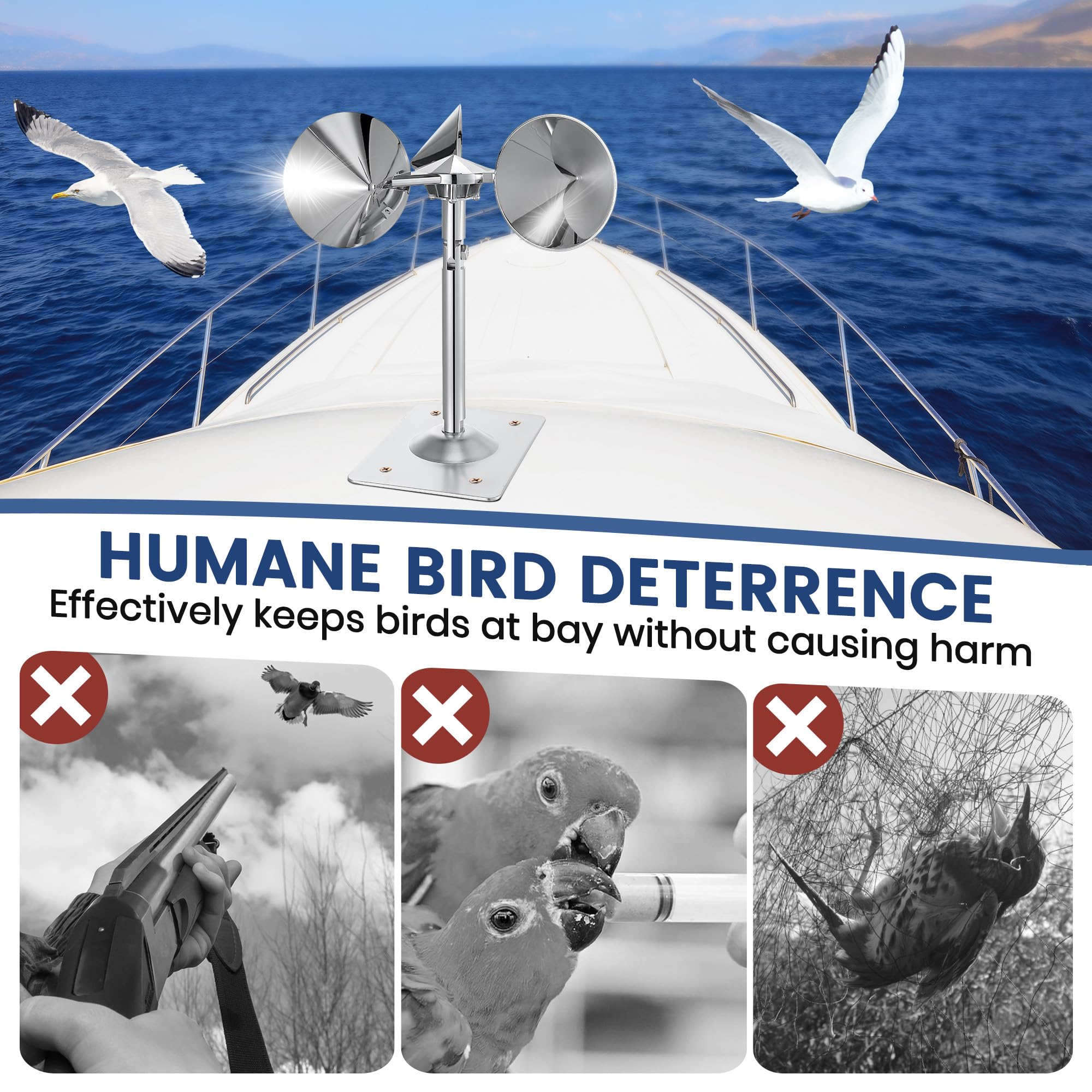 Qualirey mounted on deck railing preventing bird perching