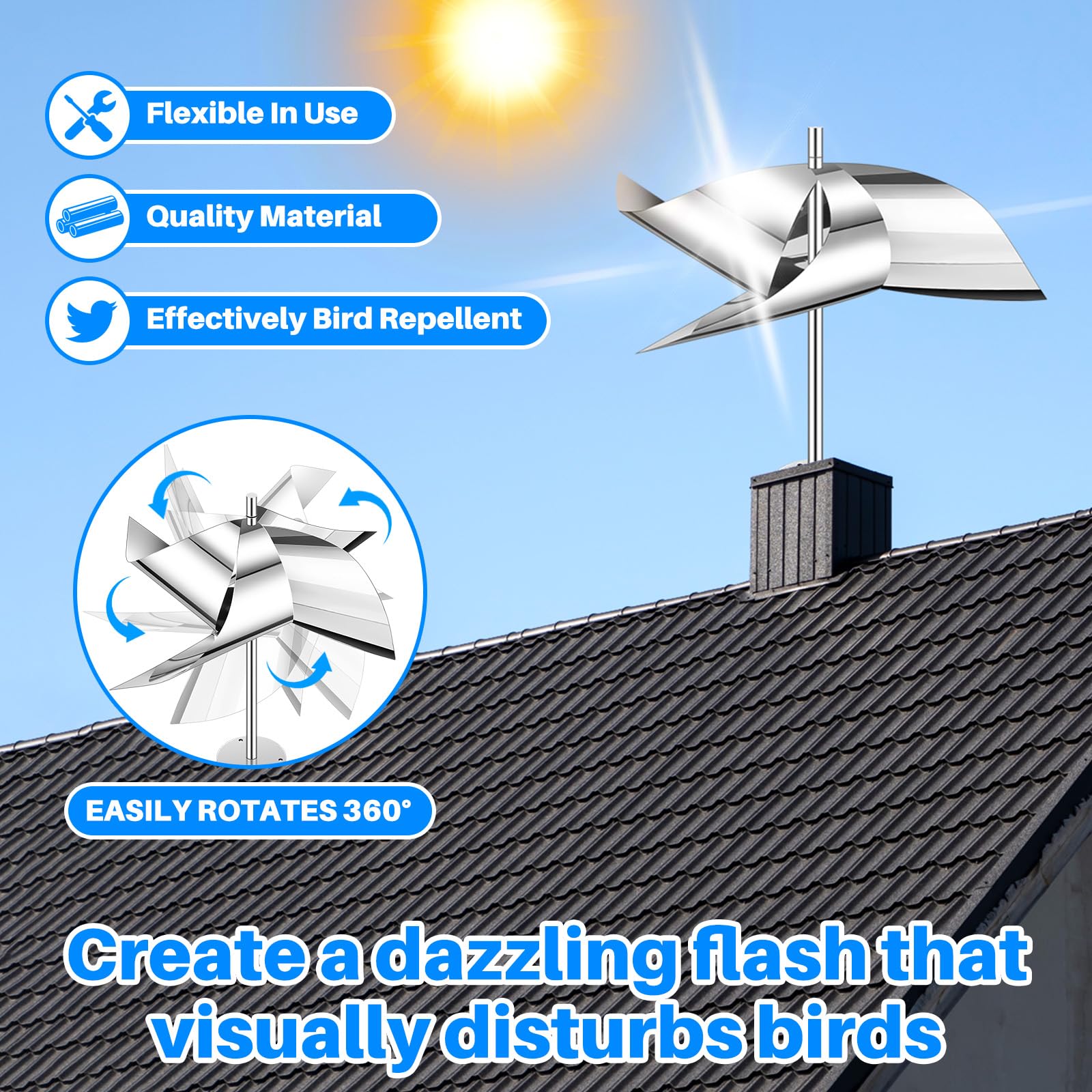Qualirey pinwheel on garden stake protecting vegetables with moving glare