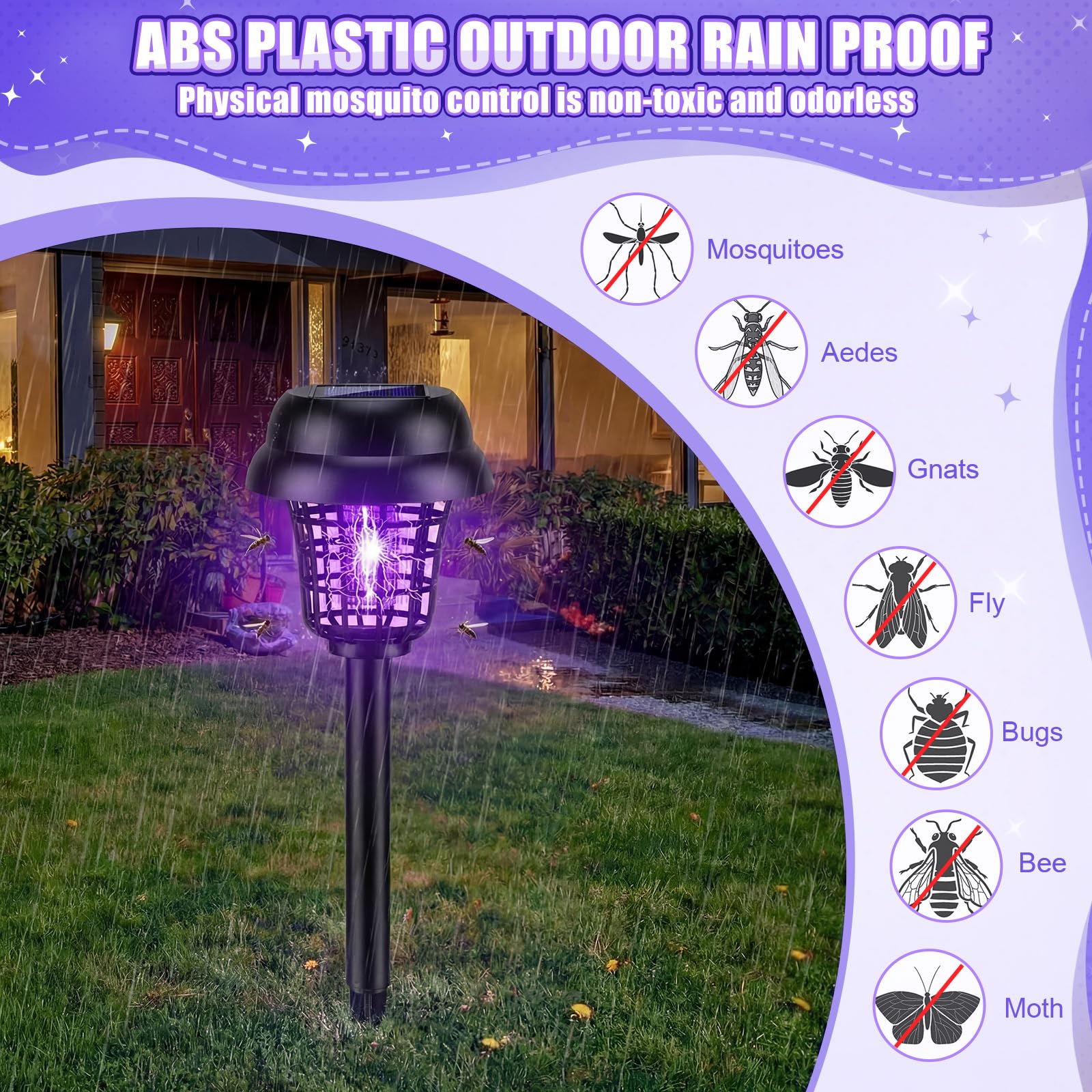 Qualirey purple light at night attracting insects to reduce pest presence