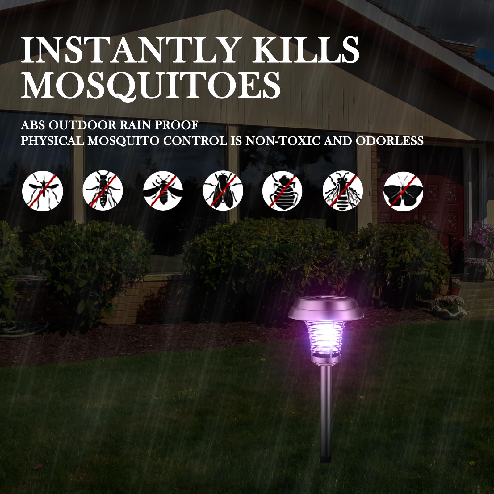 Qualirey purple light in use showing insect-attracting benefit for night control