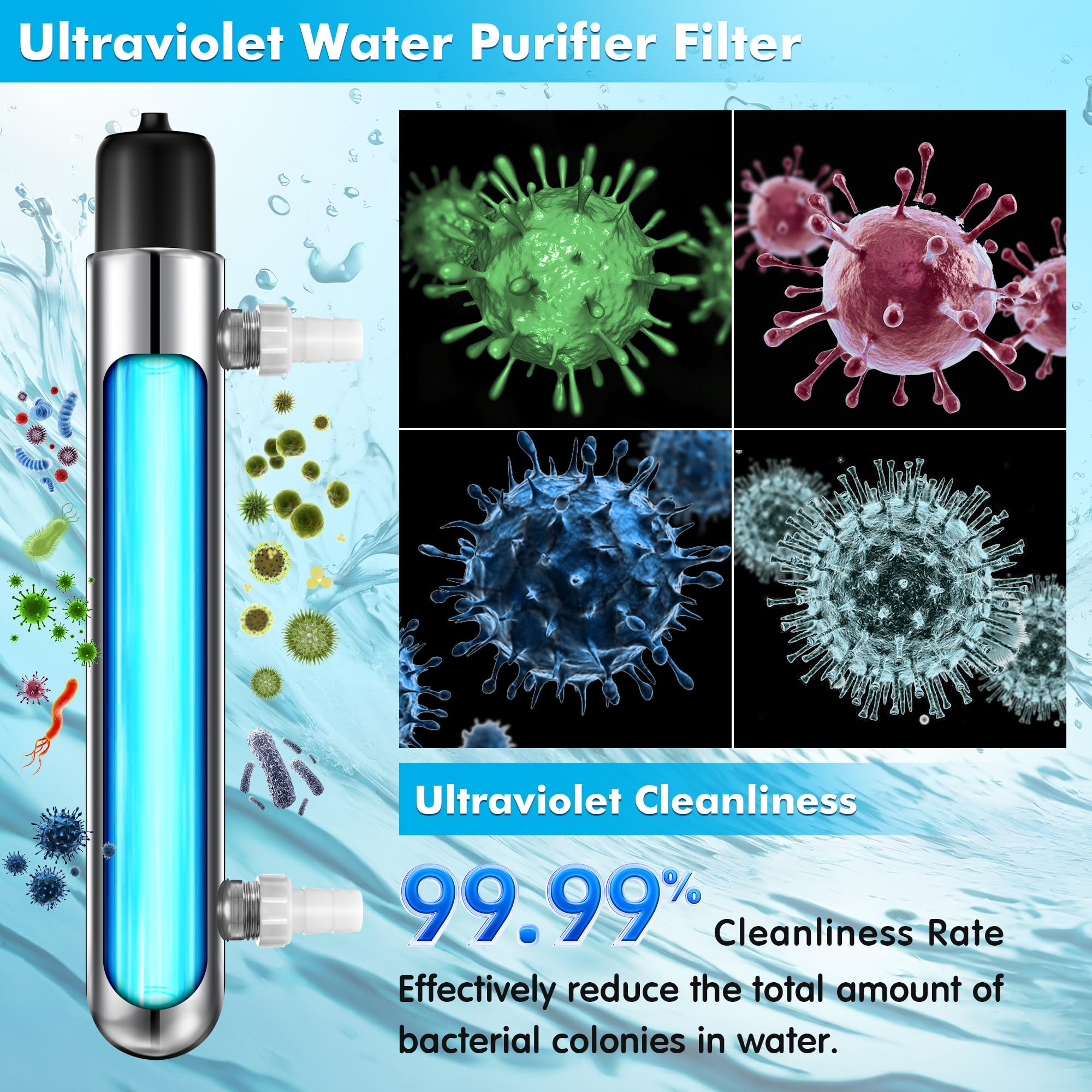 Qualirey close-up of quartz sleeve highlighting clear transmission for effective UV exposure