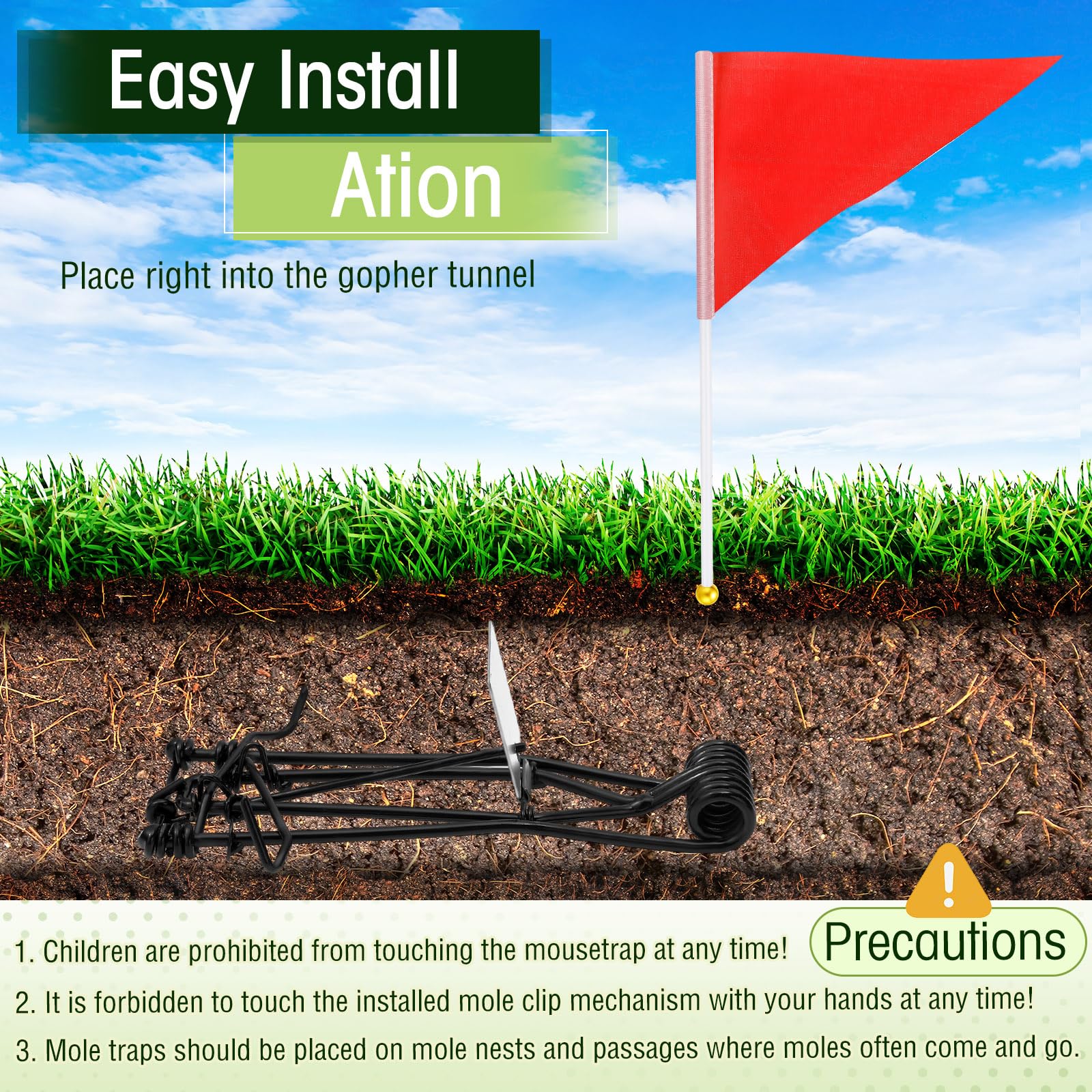 Qualirey red flags marking trap positions, prevents accidental disturbance