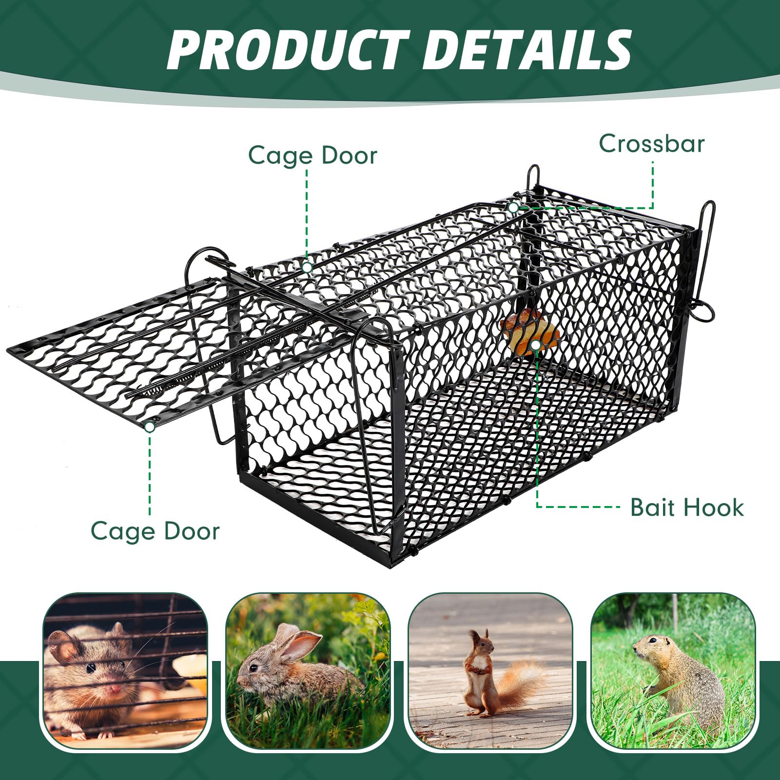 Qualirey size comparison with hand illustrating trap capacity and scale benefit