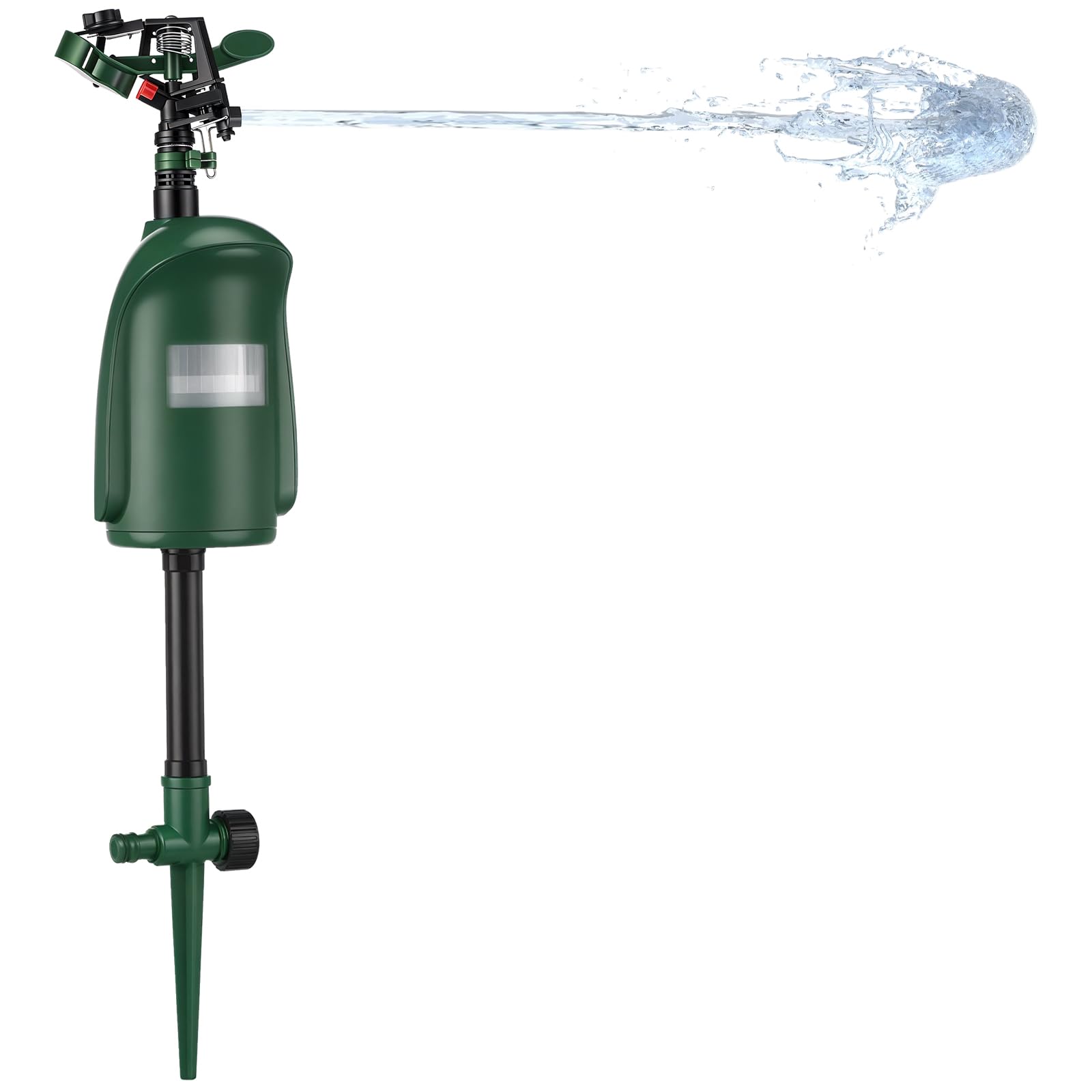 Qualirey front view of motion sprinkler showing compact design and quick setup benefit