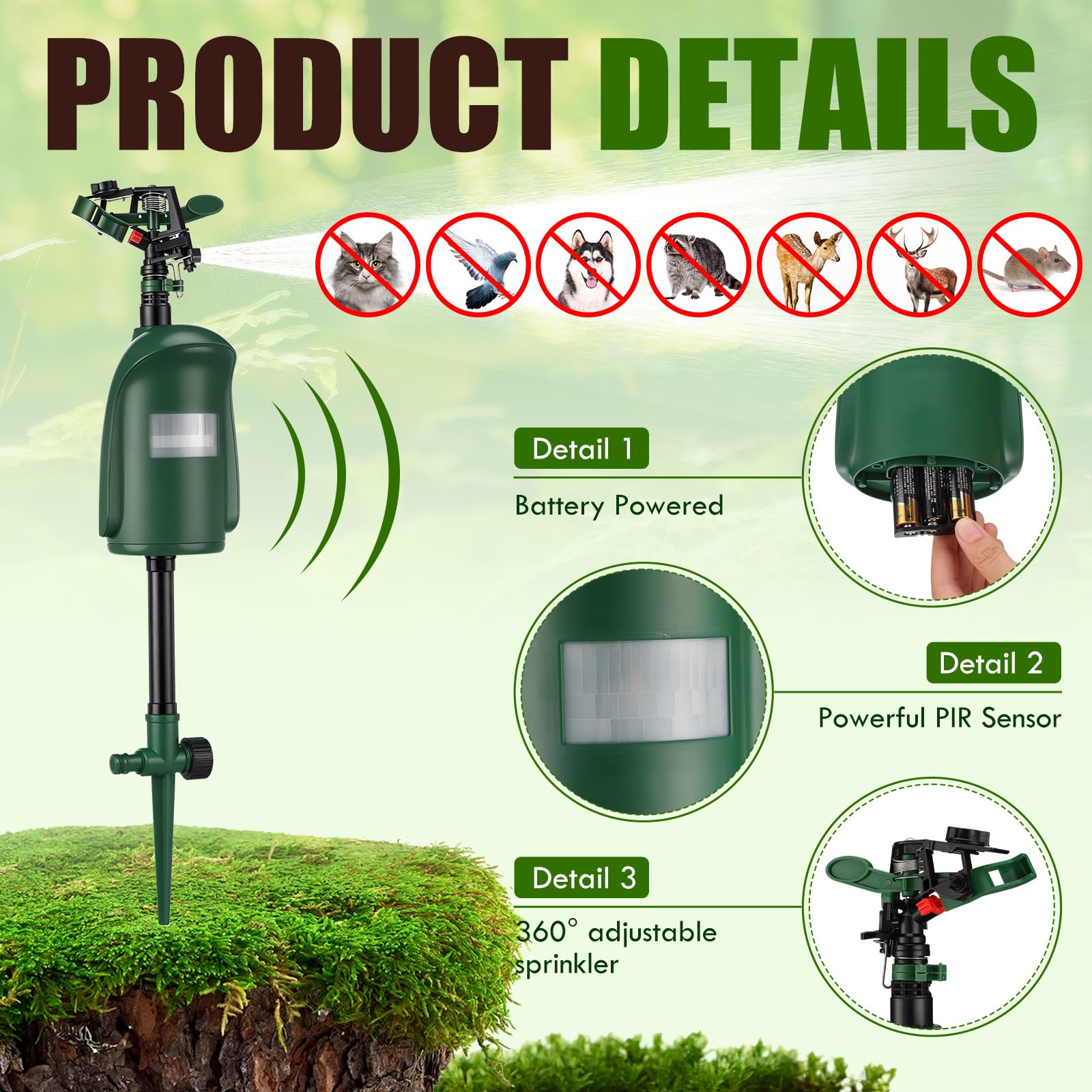 Qualirey sprinkler spraying a short burst showing motion-triggered water conservation benefit