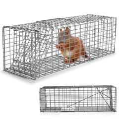 Qualirey front view of humane squirrel trap showing secure mesh and door benefit safer catches