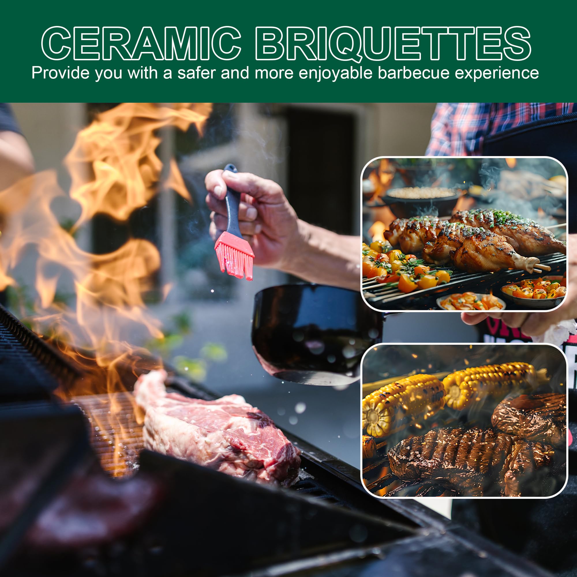 Quantfire briquettes under grill grate demonstrating reduced flare-ups during cook