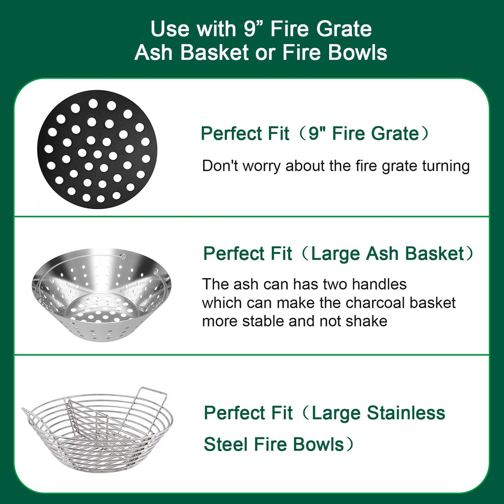 Quantfire ash can topped by 9" cast iron fire grate improving grate stability during cleaning