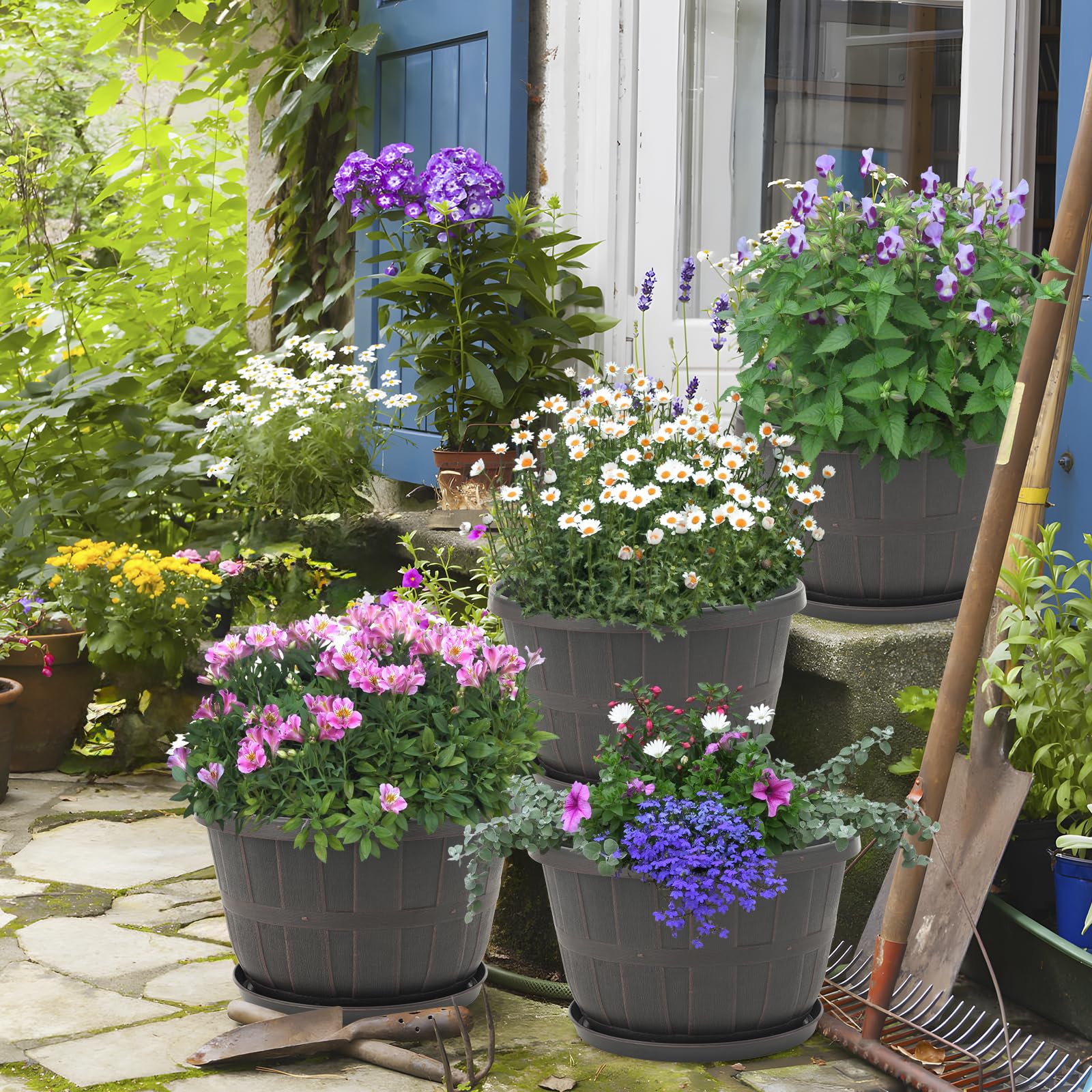 Quarut next to a chair to show 16-inch scale and large planting capacity