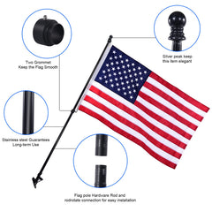 Quarut close-up of 3x5 nylon flag stitching and grommet, showing durability benefit