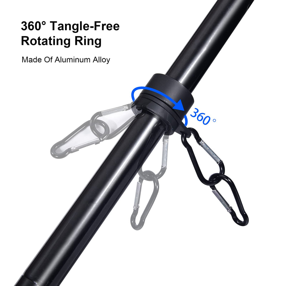 Quarut wall-mounted bracket at 45 degrees with pole inserted, showing versatile angle benefit