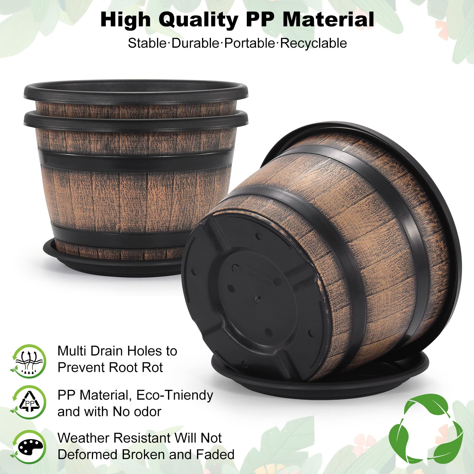 Quarut drainage holes and removable saucer detail for healthy roots and tidy surfaces