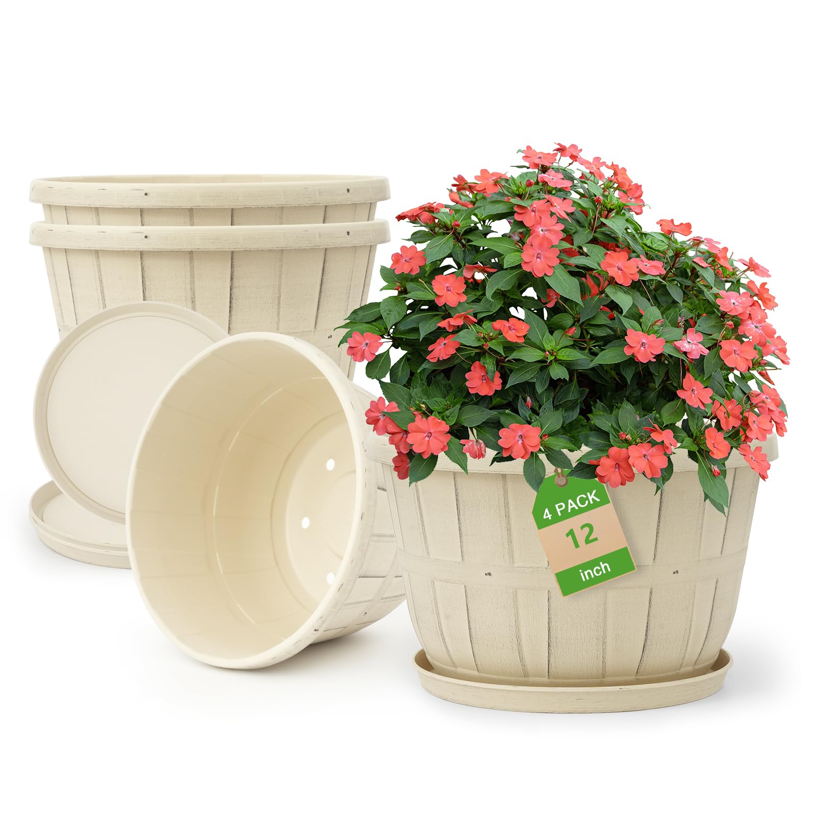 Quarut front view of 12-inch planter pack showing classic barrel look and balanced size