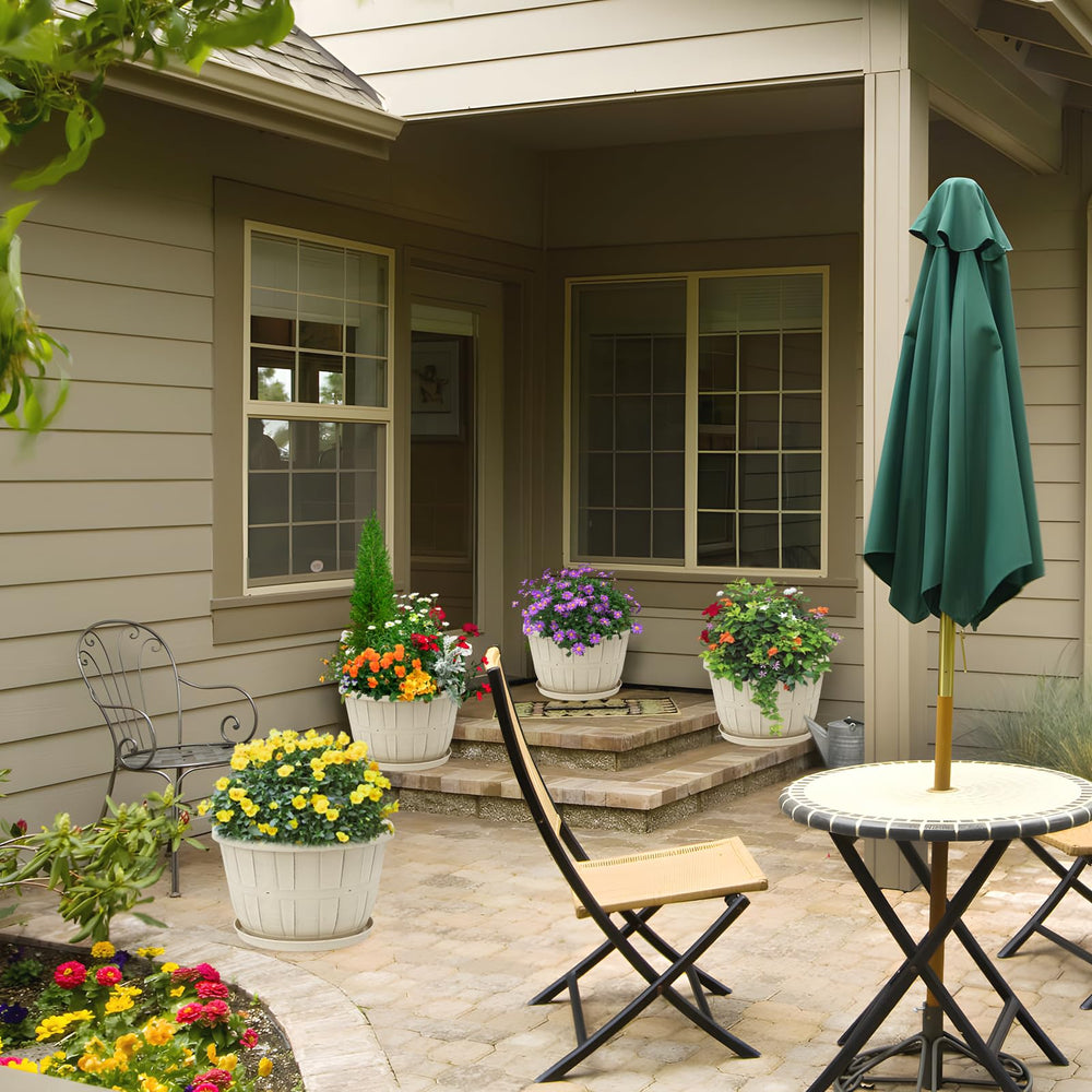 Quarut lifestyle patio display with plants showing weather-resistant outdoor use