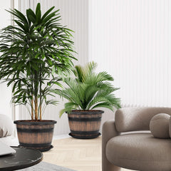 Quarut planter holding a fern on a porch demonstrating outdoor styling and weather resistance
