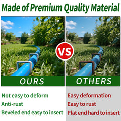 Qucuky staples driven into garden soil securing fabric, keeping landscape tidy