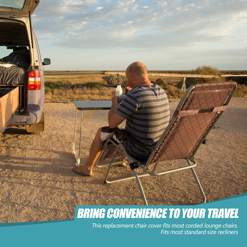 Queekay brown sling on patio chair in outdoor setting highlighting refreshed look and durability