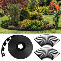 Queekay rolled edging with tape measure showing 40-foot roll and 2-inch height for scale