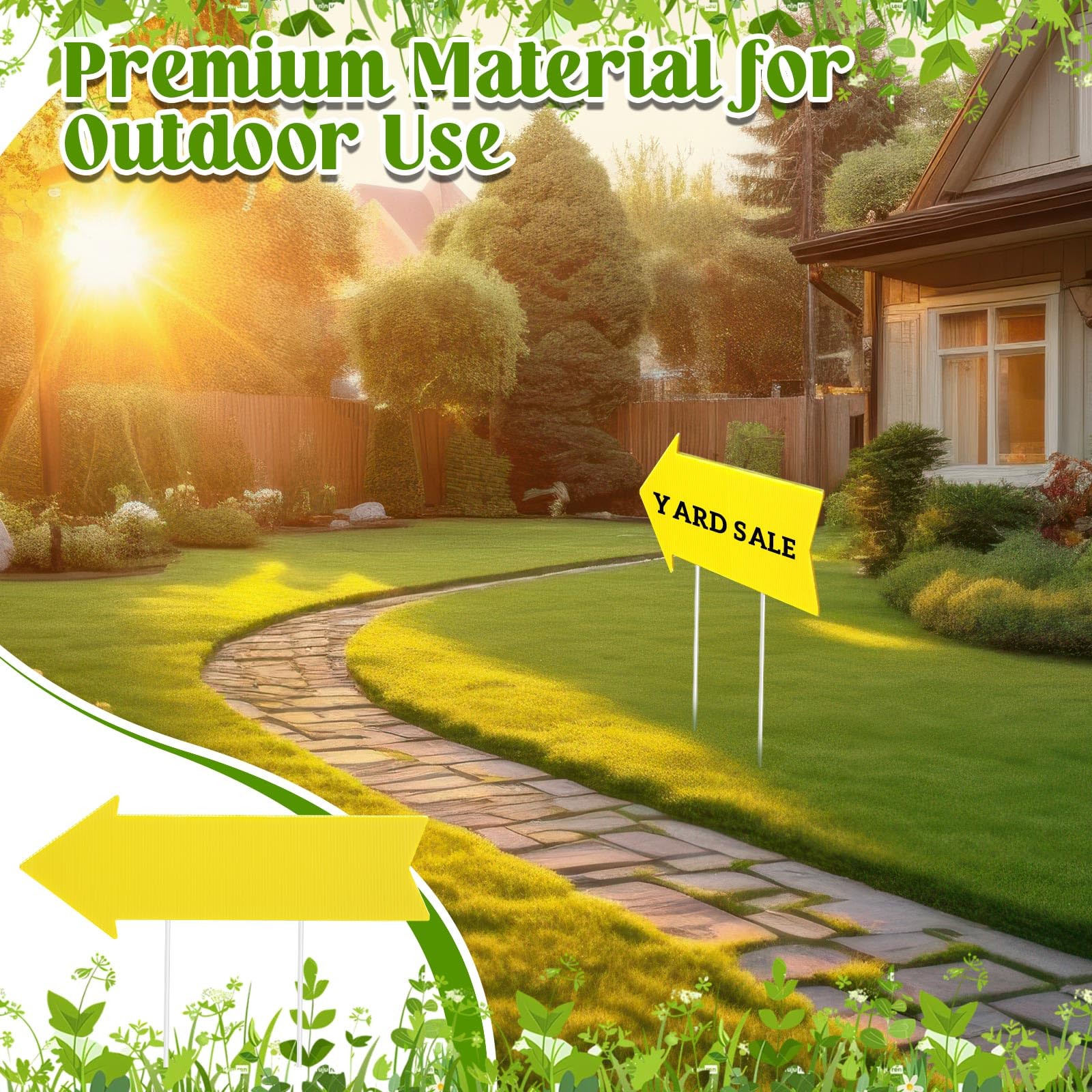 Queekay arrow sign staked in lawn guiding guests with clear visibility benefit