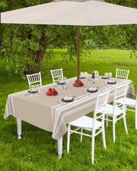 QueenKer tablecloth in use on patio dining table for effortless outdoor meals