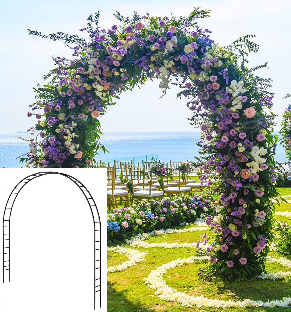 Queension arch front view showing full 7.2ft wide and 9.2ft high frame for event entrances