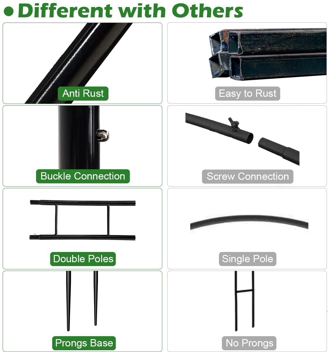Queension arch pronged base detail demonstrating sturdy ground anchoring and stability