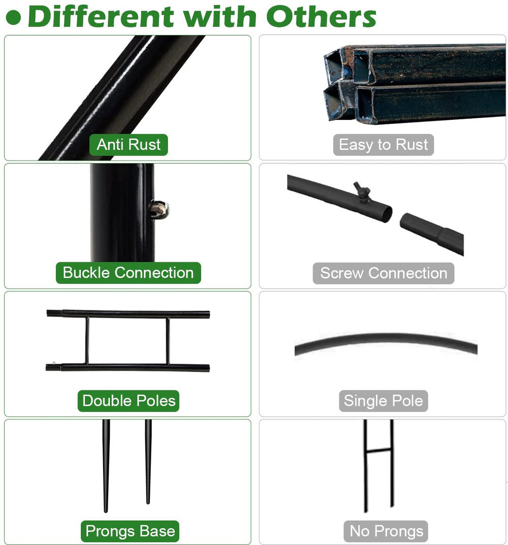 Queension arch pronged base detail demonstrating sturdy ground anchoring and stability