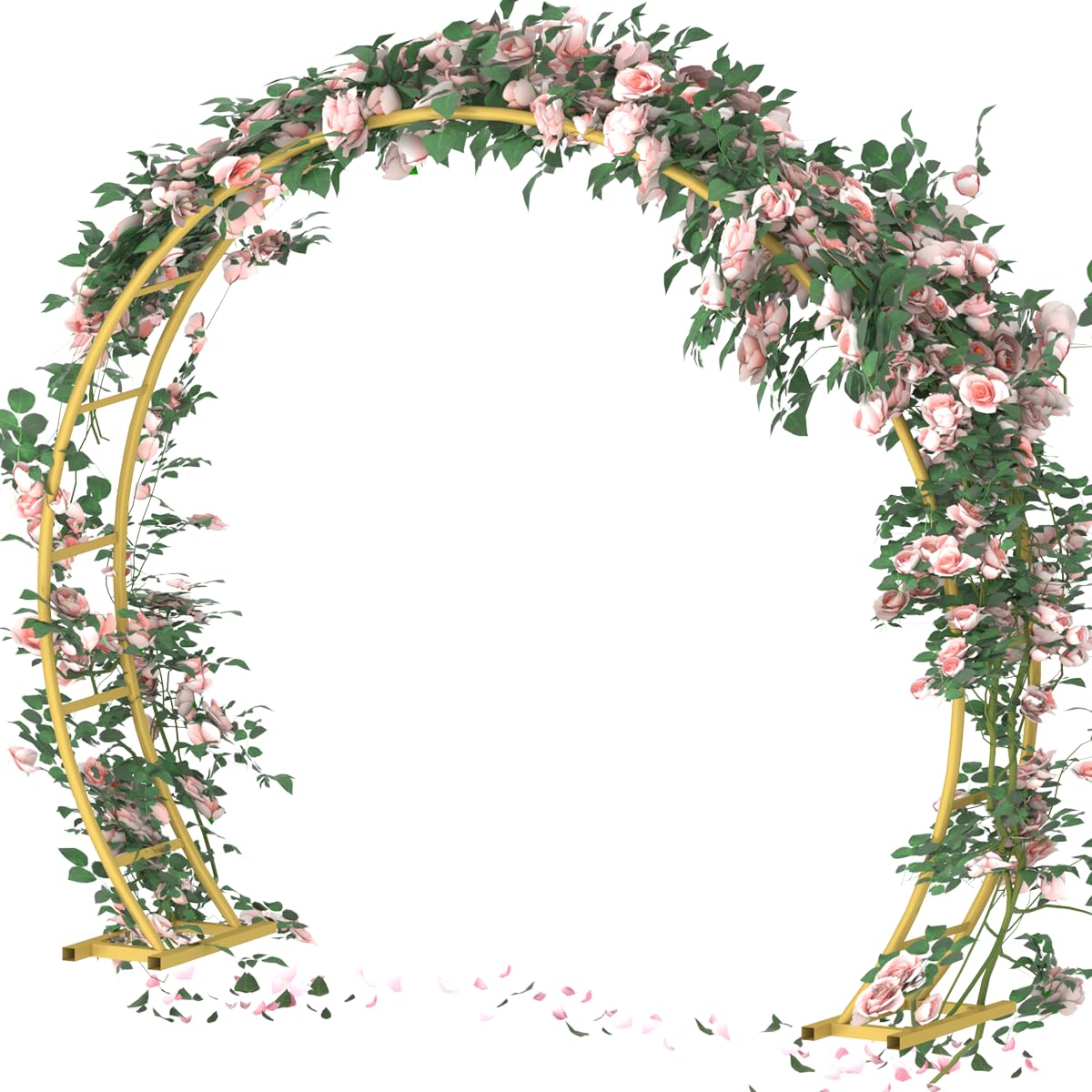 Queension gold arch front view showing full circular backdrop and elegant presence