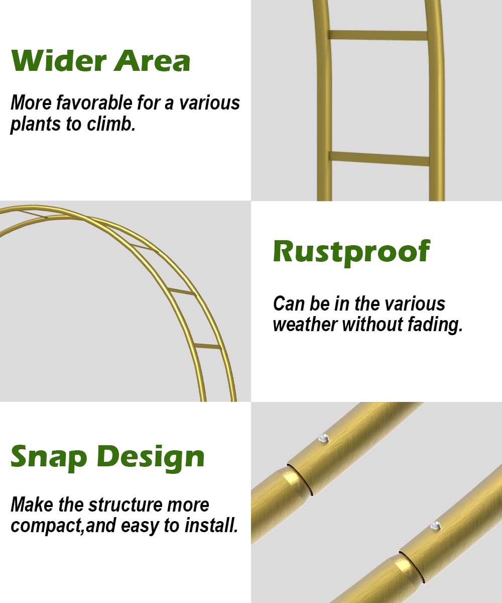 Queension gold arch with hooks and sandbags displayed for improved wind stability