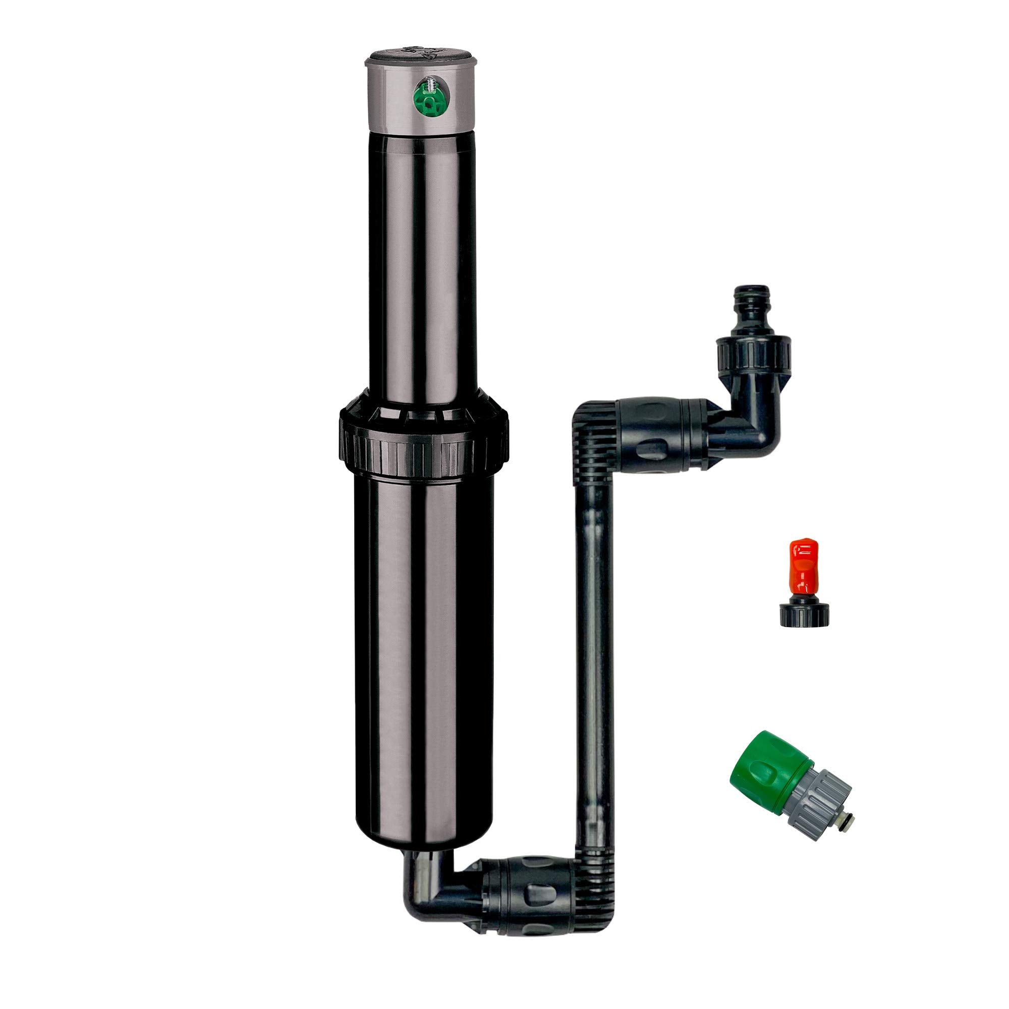 Quick-Snap front view showing compact pop-up body and flush housing for clean lawn