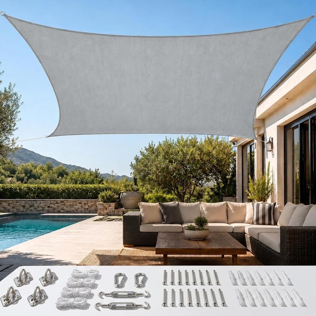 Quictent front packaging showing 26x20ft sail and included hardware for quick setup