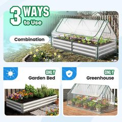 Quictent raised bed with greenhouse cover closed protecting seedlings and extending season