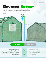 Quictent mini greenhouse frame detail showing powder-coated steel strength benefit
