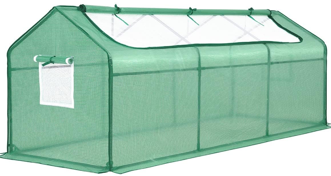 Quictent mini greenhouse front view showing full shelter and clear visibility benefit